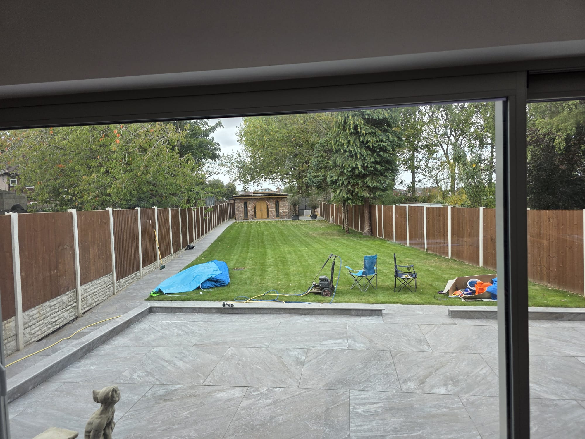 Seen from inside through the bifold doors